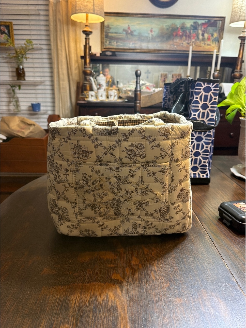 Emmafy Quilted Floral Tote Bag with Gingham Interior